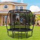 Children jumping on an 8-foot black trampoline with safety enclosure and ladder, perfect for outdoor fun.